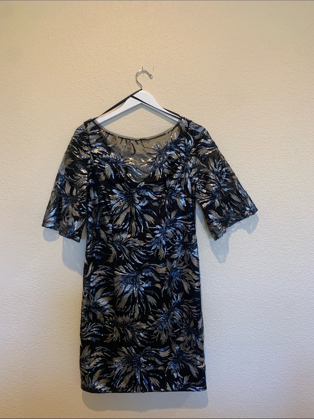 Carmen Marc Valvo Black Dress with Blue & Silver Sequin NWOT